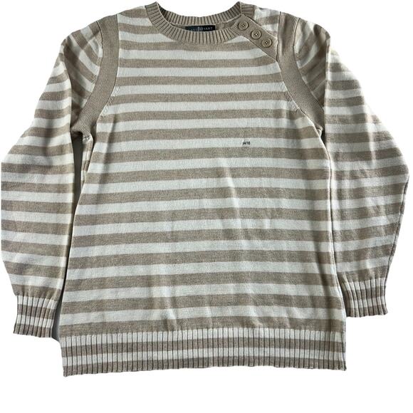 Lane Bryant Sweater White Tan Striped Button Stretch 14/16 Classic Preppy - Picture 1 of 16